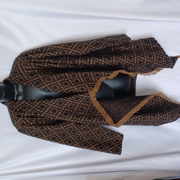 Ruff Hewn Swing Sweater, brown & tan, geometric pattern, open high/low  sz L - Picture 1 of 7
